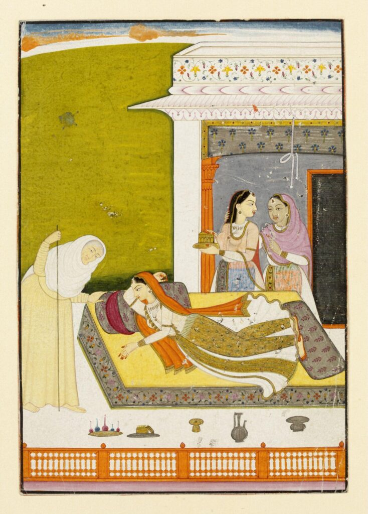 Aṣṭa-Nāyikā: Prositapatika Nayika, ca. 1770–1780, Victoria and Albert Museum, London, UK.
