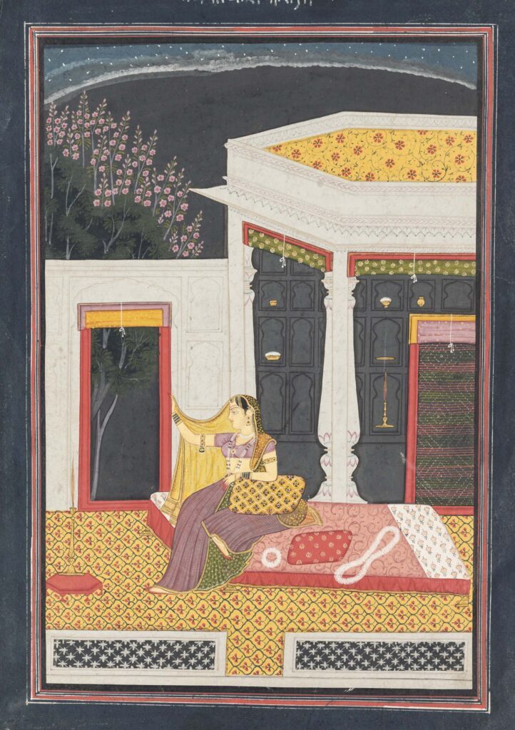 Aṣṭa-Nāyikā: Vasakasajja Nayika from a Rasikapriya series, ca. 1770–1800. Christie’s.
