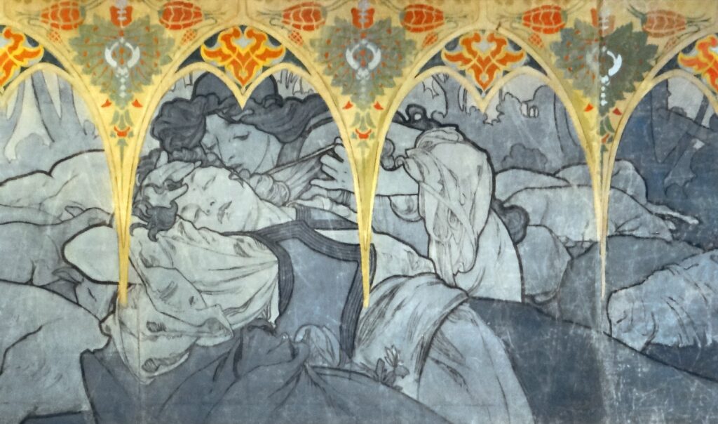 Alphonse Mucha artworks: Alphonse Mucha, Fragment of a decorative frieze of the Bosnia and Herzegovina Pavilion, 1900, Musée d’Orsay, Paris, France.
