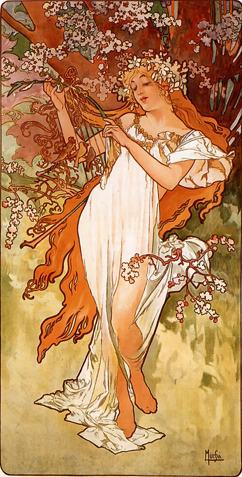 Alphonse Mucha artworks: Alphonse Mucha, The Seasons: Spring, 1896, private collection. Wikimedia Commons (public domain).
&nbsp;
