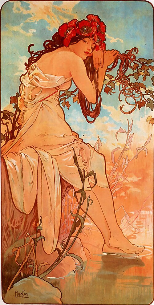 Alphonse Mucha artworks: Alphonse Mucha, The Seasons: Summer, 1896, private collection. Wikimedia Commons (public domain).
