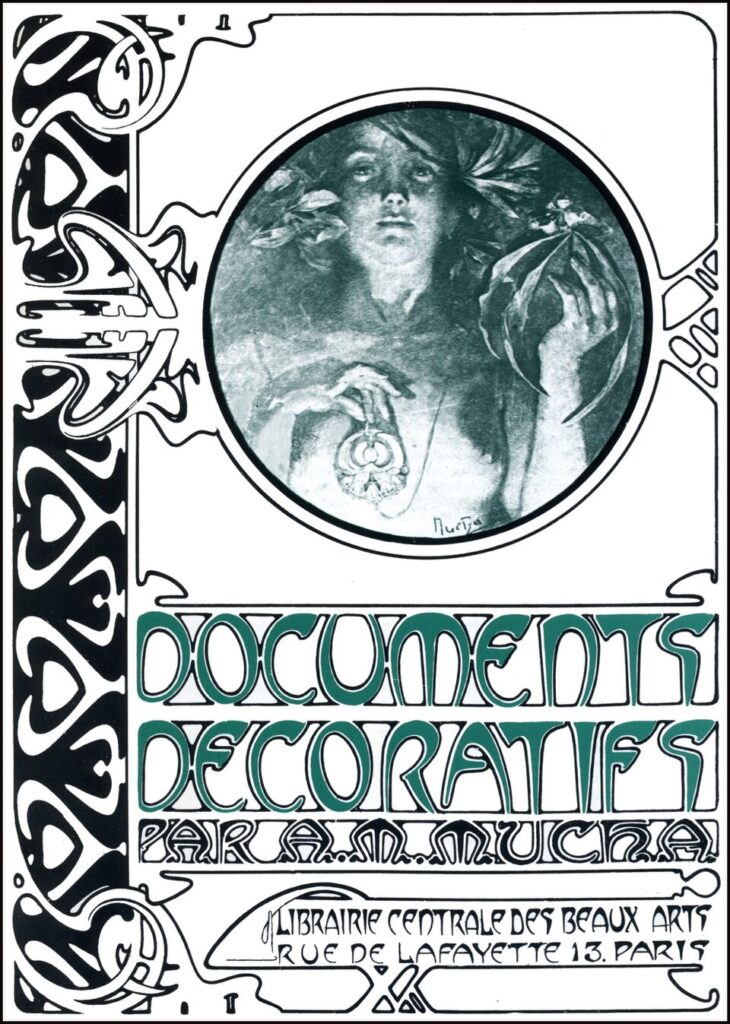 Alphonse Mucha artworks: Alphonse Mucha, Cover of Documents Decoratifs 1902. Wikimedia Commons (public domain).

