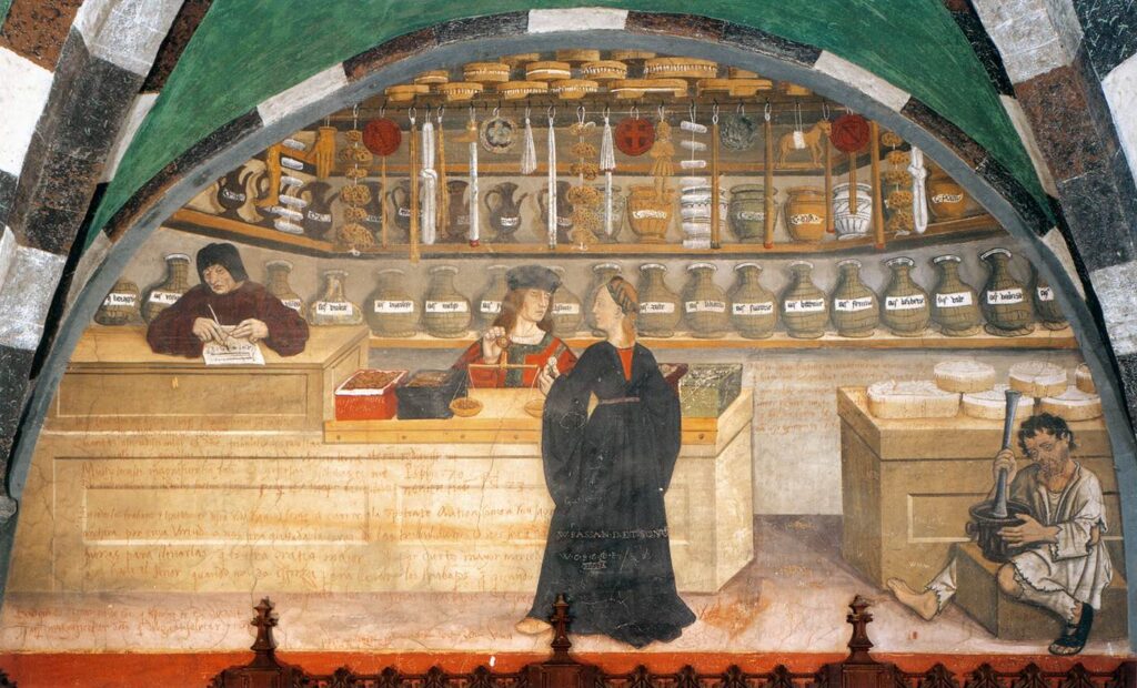 Venetian colors: Apothecary’s Shop, 1489–1502, Issogne Castle, Issogne, Italy. Web Gallery of Art.
