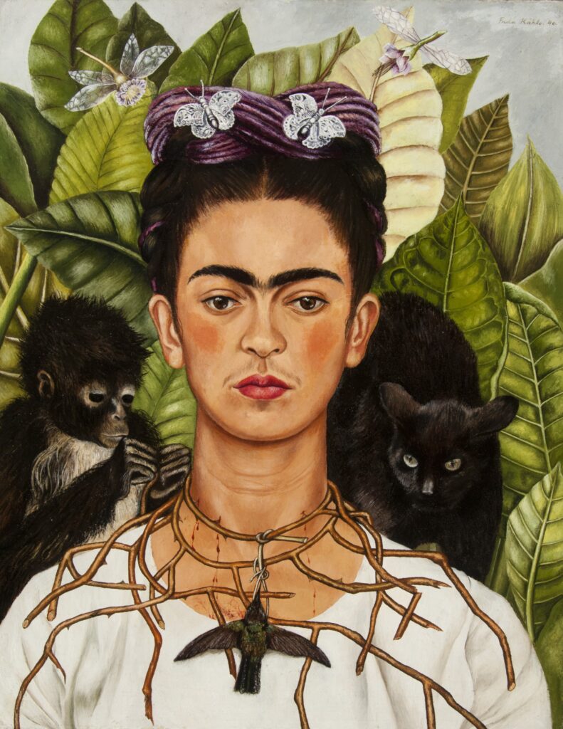 Frida Kahlo Tate: Frida Kahlo, Untitled [Self-Portrait with Thorn Necklace and Hummingbird], 1940. Nickolas Muray Collection of Mexican Art. Press materials.
