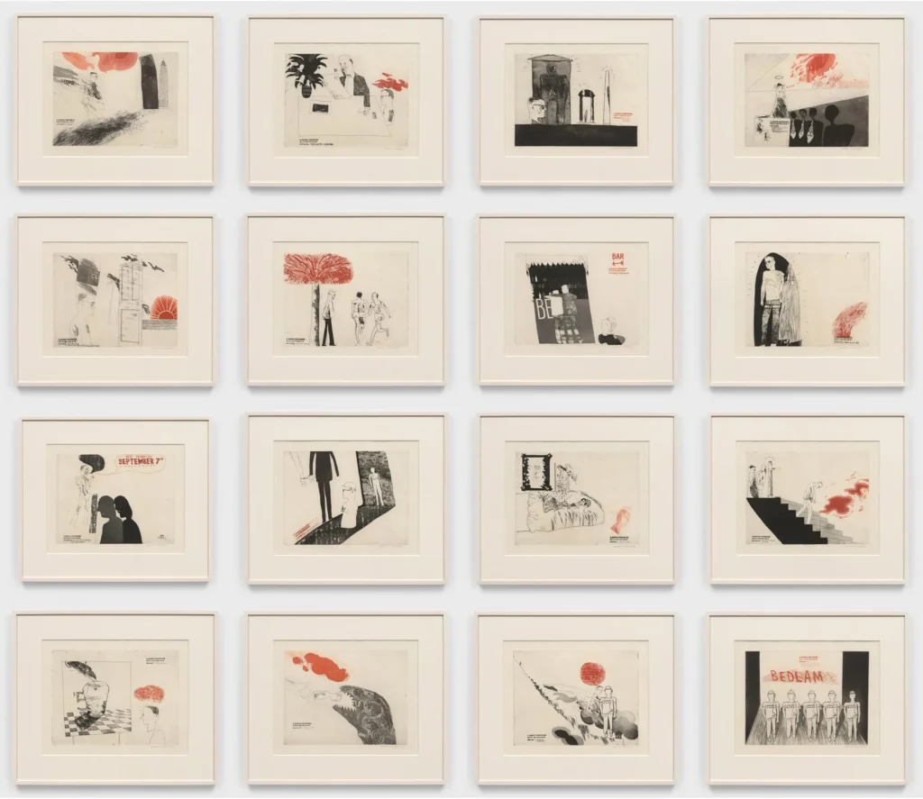 David Hockney artworks: David Hockney in 10 Artworks: David Hockney, A Rake’s Progress (set of 16 etchings), 1961–1963, multiple versions in various collections. Susan Sheehan Gallery.
