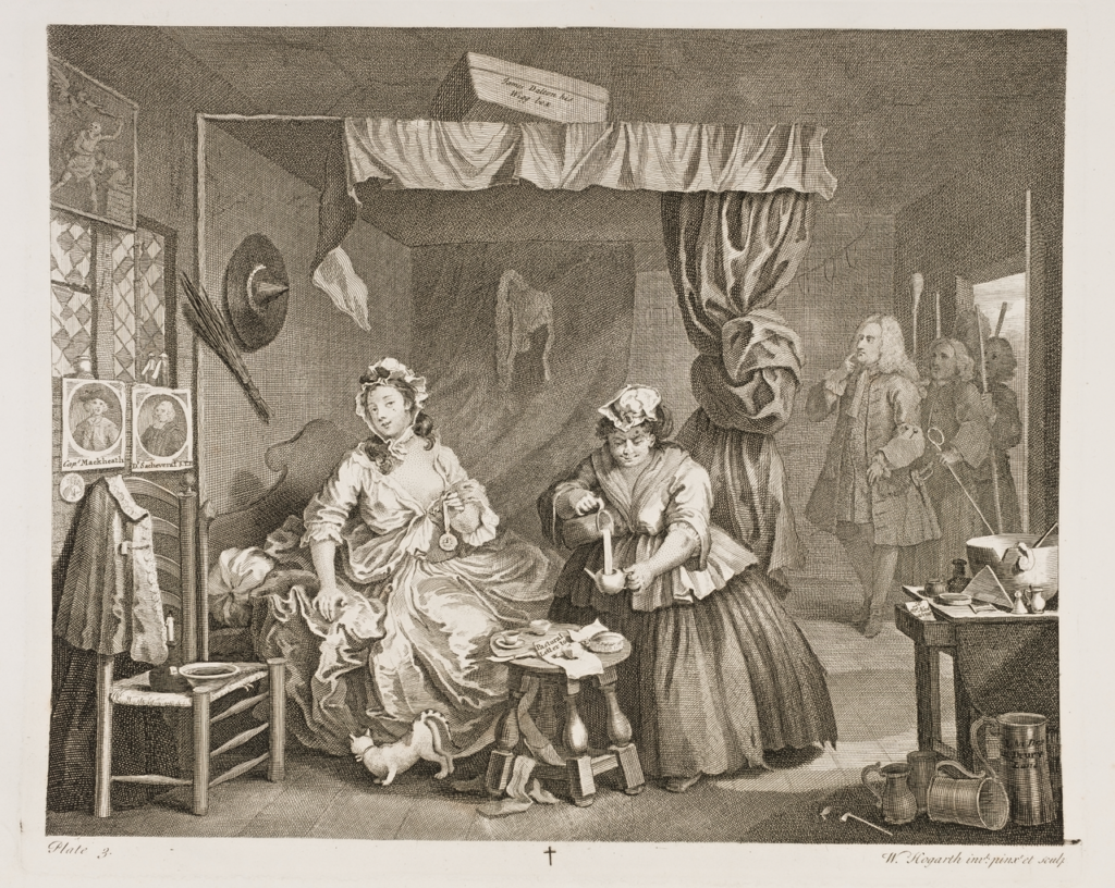 Victorian Syphilis: William Hogarth, A Harlot’s Progress, Plate 3, 1732, British Museum, London, UK.
