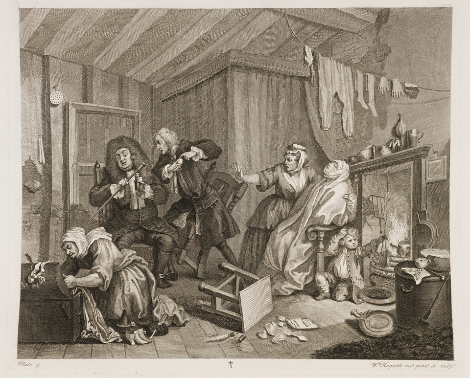 Victorian Syphilis: William Hogarth, A Harlot’s Progress, Plate 5, 1732, British Museum, London, UK.
