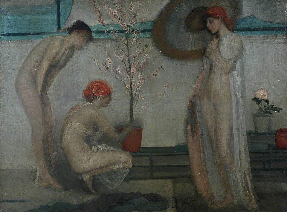 Whistler works: James Abbott McNeill Whistler, Three Figures: Pink and Grey, c. 1868–1878, Tate Britain, London, UK.
