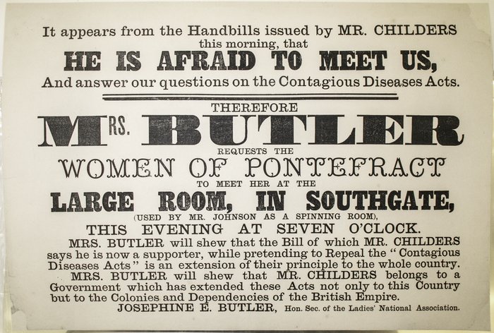 Victorian Syphilis: Josephine Butler, Pontefract Meeting Notice, 1872. Wikimedia Commons (public domain).
