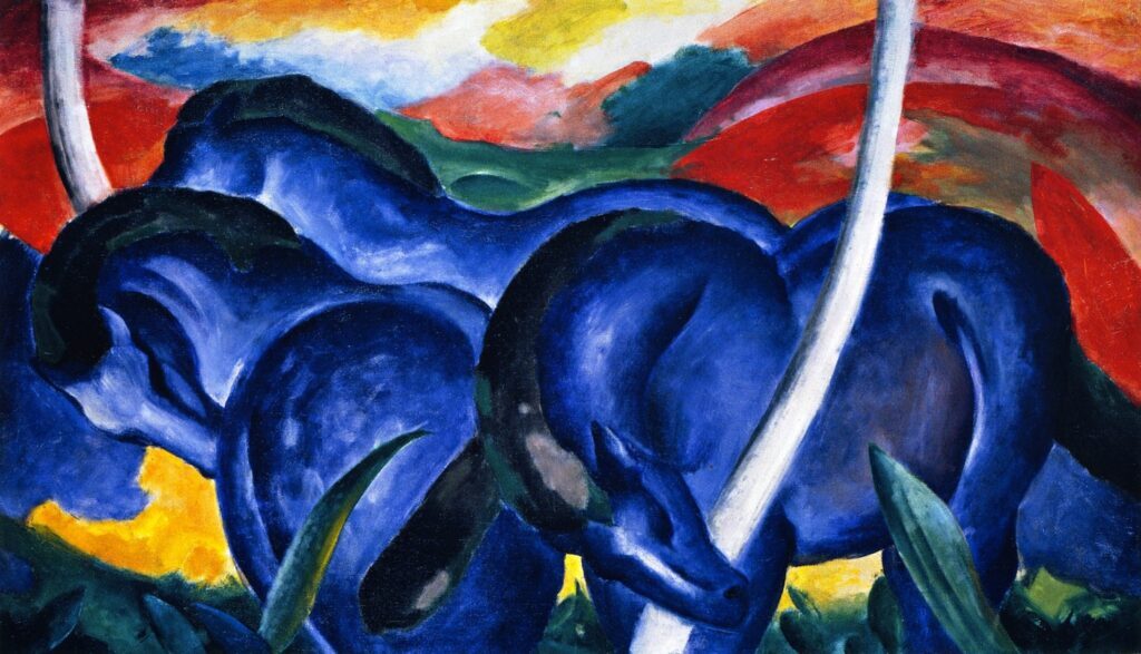 expressionism paintings: Franz Marc, Large Blue Horses, 1911, Walker Art Center, Minneapolis, MN, USA.
