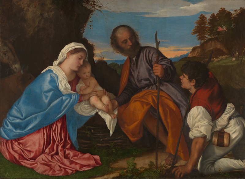Venetian colors: Titian, The Holy Family with a Shepherd, c. 1510, National Gallery, London, UK. Museum’s website.
