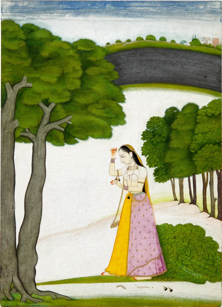 Aṣṭa-Nāyikā: Vipralabdha Nayika, from a Nayak-Nayika series, ca. 1750. Sotheby’s.
