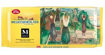 edvard munch freia frieze: Freia Melkesjokolade (milk chocolate) wrapper. Nordic Labor Journal.

