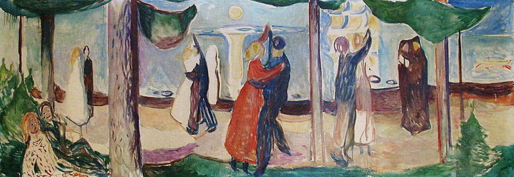edvard munch freia frieze: Edvard Munch, Dance on the Beach (The Freia Frieze VII), 1922, Freia, Oslo, Norway. Wikimedia Commons (public domain).

