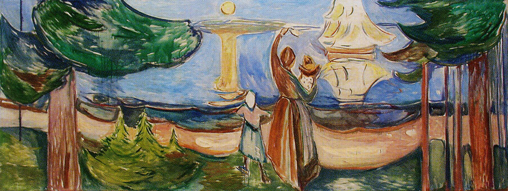 edvard munch freia frieze: Edvard Munch, Farewell (The Freia Frieze III), 1922, Freia, Oslo, Norway. Wikimedia Commons (public domain).
