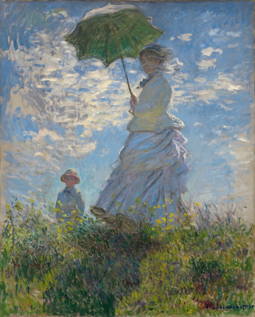 monet renoir quiz: Woman with a Parasol, 1875, National Gallery of Art, Washington, DC, USA.