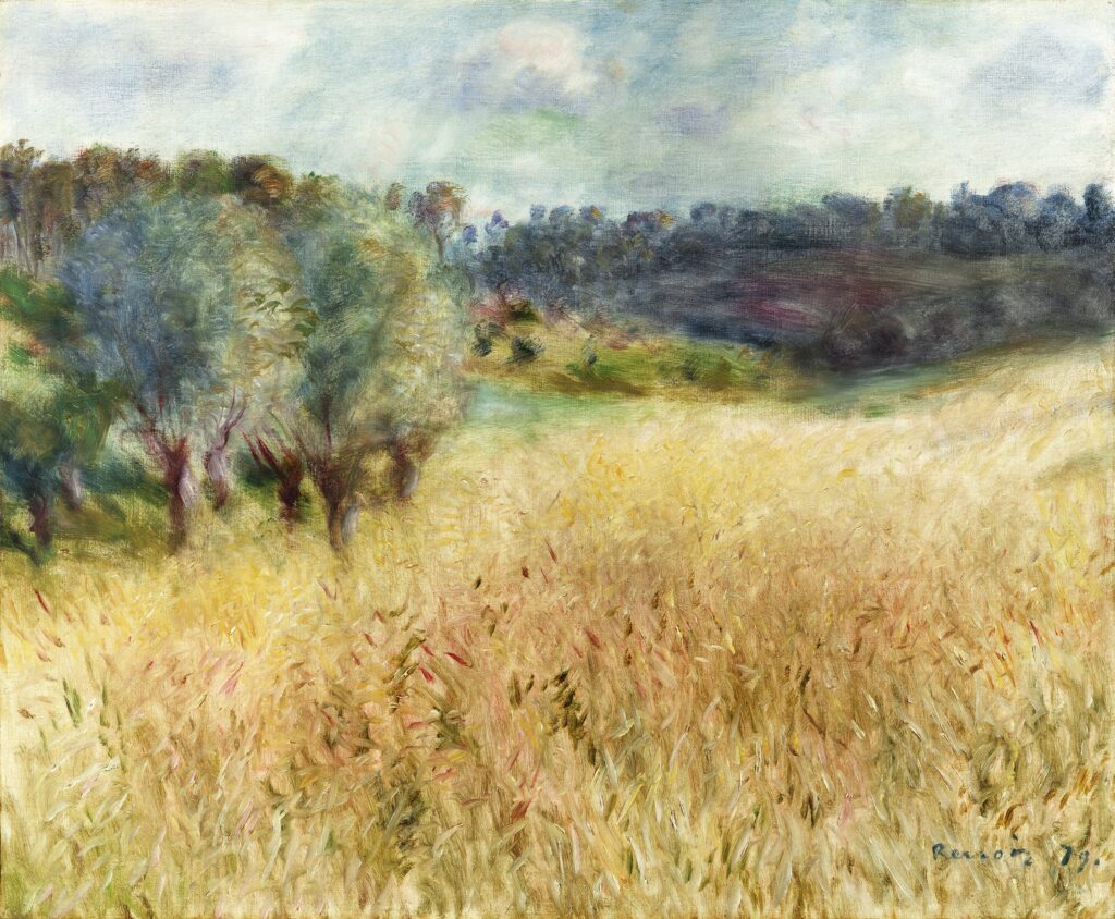 pierre auguste renoir paintings: Pierre-Auguste Renoir, Wheatfield, 1879, Thyssen-Bornemisza Museum, Madrid, Spain. Museum’s website.
