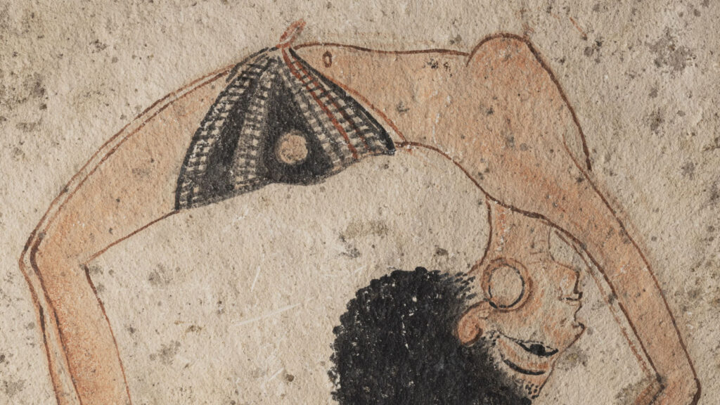 Ostracon of Dancer: Ostracon of a Dancer, ca. 1280 BCE, Museo Egizio, Turin, Italy. Detail.
