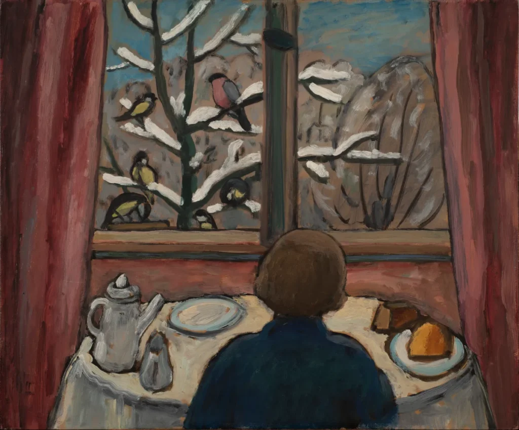 expressionism paintings: Gabriele Münter, Breakfast of the Birds, 1934, National Museum of Women in the Arts, Washington, DC, USA.

