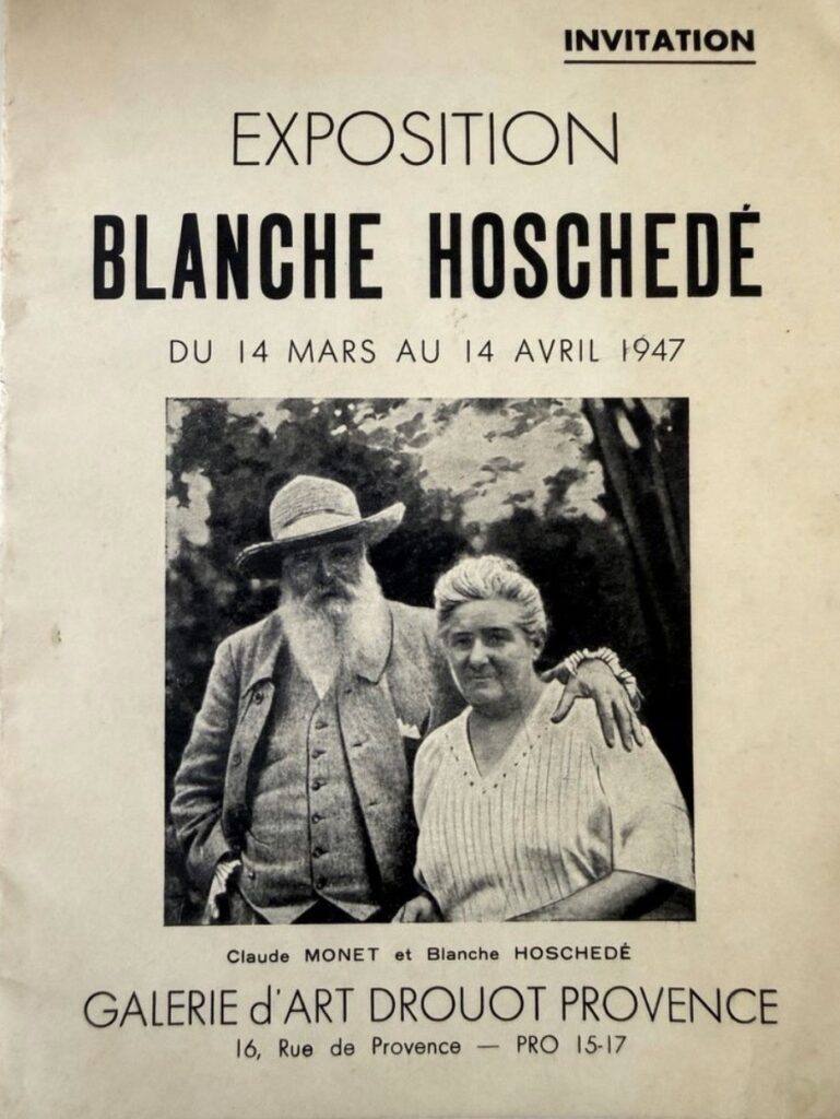 monet's daughter: Invitation card for Blanche Hoschedé’s final exhibition, Galerie d’Art Drouot Provence, March 14–April 14, 1947. Courtesy of ArtGiverny / Hoschedé-Butler Archives.
