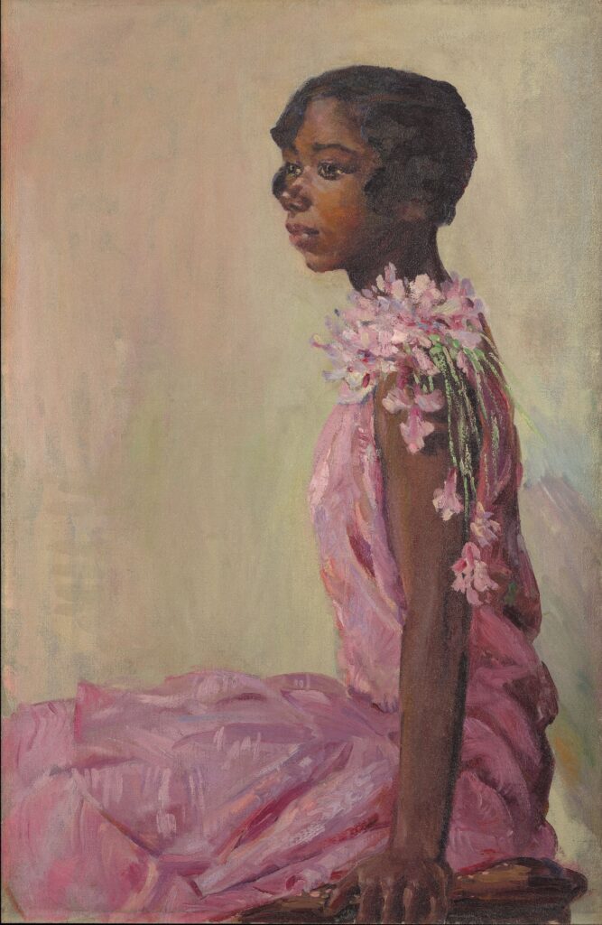 Harlem Renaissance paintings: Laura Wheeler Waring, Girl in Pink Dress, ca. 1927, Metropolitan Museum of Art, New York City, NY, USA.
