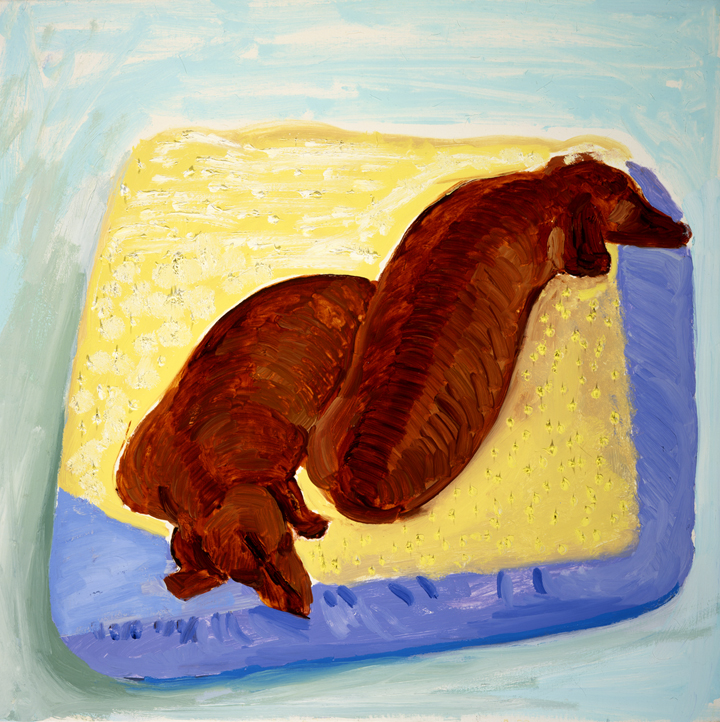 DailyArt Magazine birthday: David Hockney, Dog Painting 4, ca. 1994. © Estate of David Hockney. The David Hockney Foundation.
