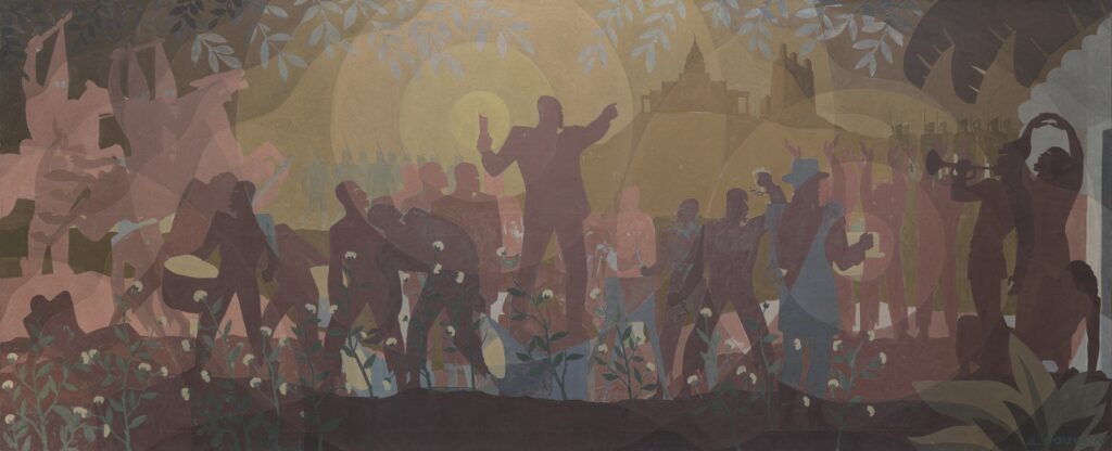 Harlem Renaissance paintings: Aaron Douglas, Aspects of Negro Life: From Slavery to Reconstruction, 1934, New York Public Library, New York City, NY, USA.

