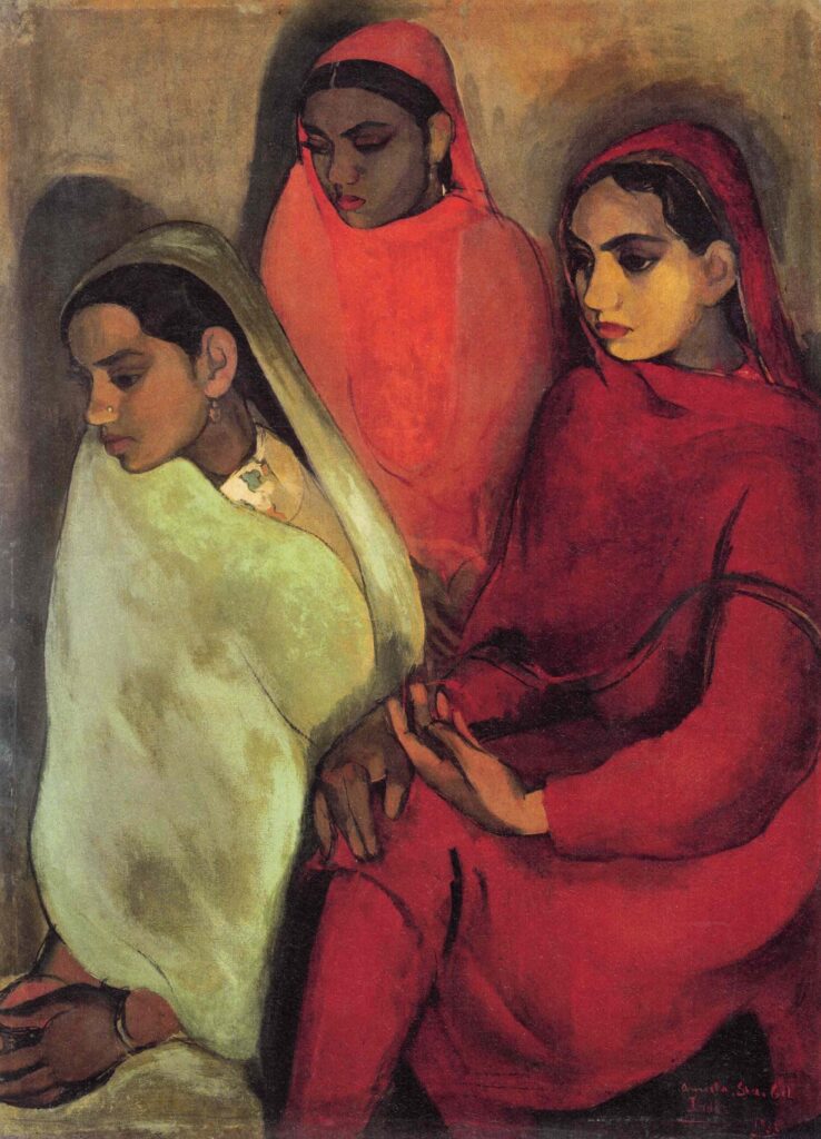 Amrita Sher-Gil paintings: Amrita Sher-Gil, Three Girls (Group of Young Girls), 1935, National Gallery of Modern Art, New Delhi, India.
