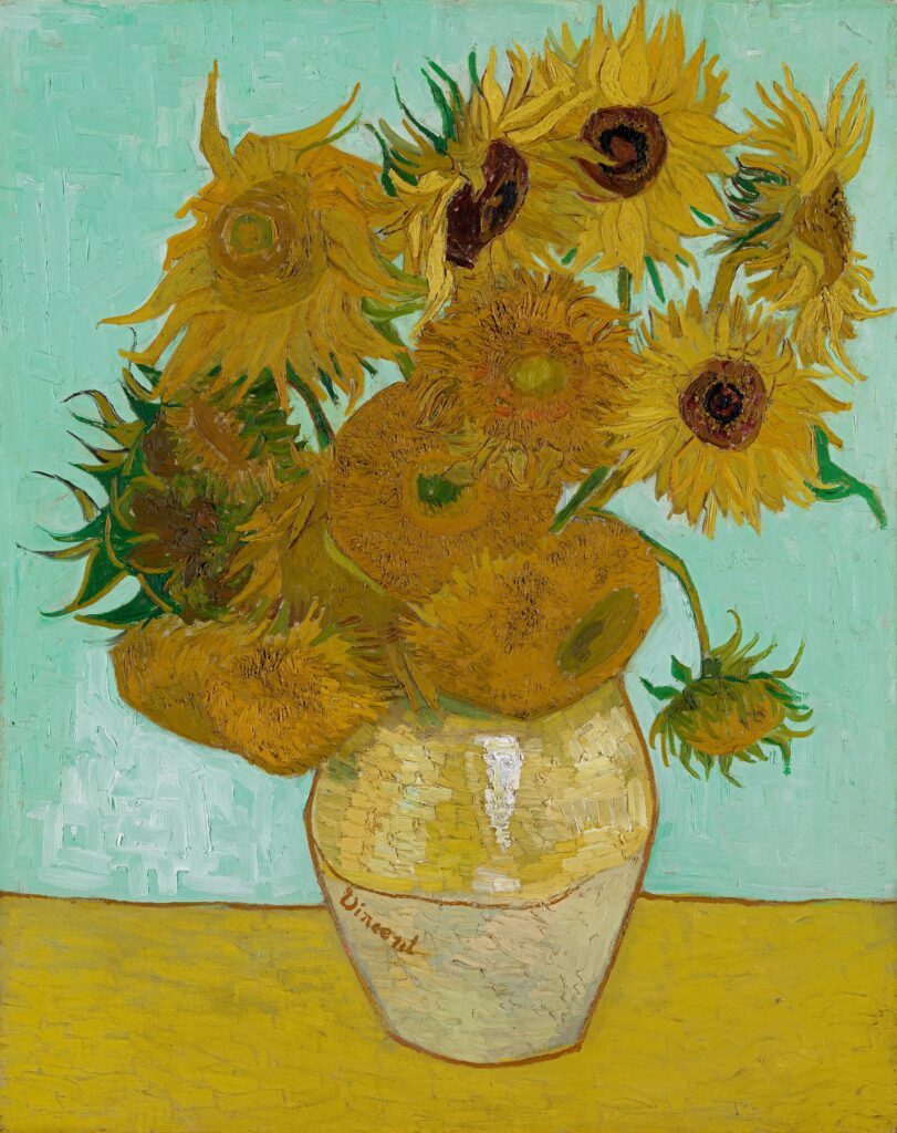 Van Gogh summer paintings: Vincent van Gogh, Sunflowers, 1888, Neue Pinakothek, Munich, Germany.
