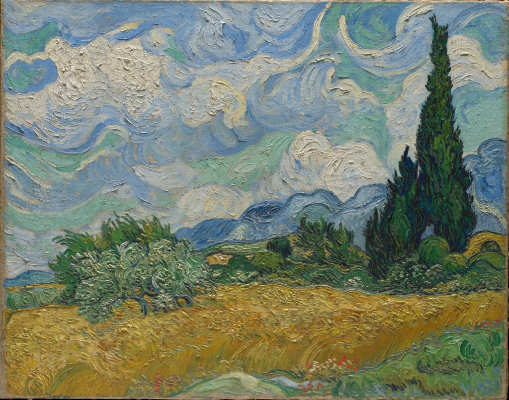 Van Gogh summer paintings: Vincent van Gogh, Wheat Field with Cypresses, 1889, Metropolitan Museum of Art, New York City, NY, USA.
