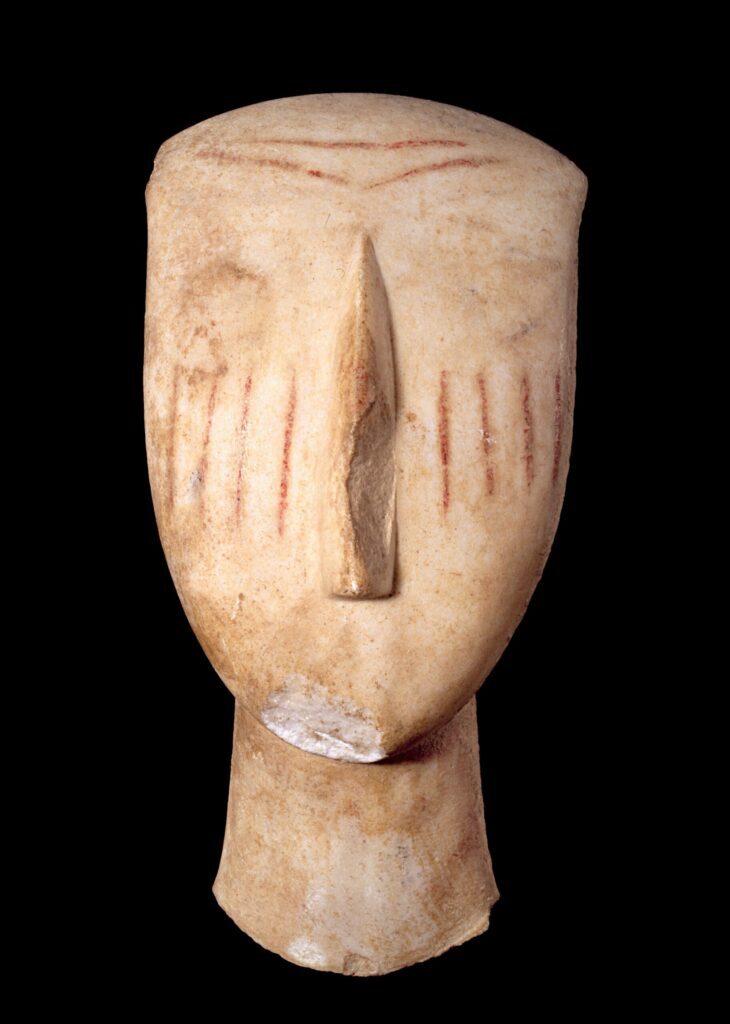 Idol of Extremadura: Head of a Cycladic figurine, ca. 2700–2300 BCE, National Museum of Denmark, Copenhagen, Denmark. Khan Academy.
