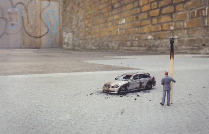Slinkachu: Slinkachu, Company Car from the Big Bad City book, 2010. Cult Jones.
