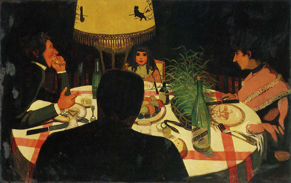Dinner by Lamplight: Félix Vallotton, Dinner, by Lamplight (Le Dîner, effet de lampe), 1899, Musée d’Orsay, Paris, France. PubHist.
