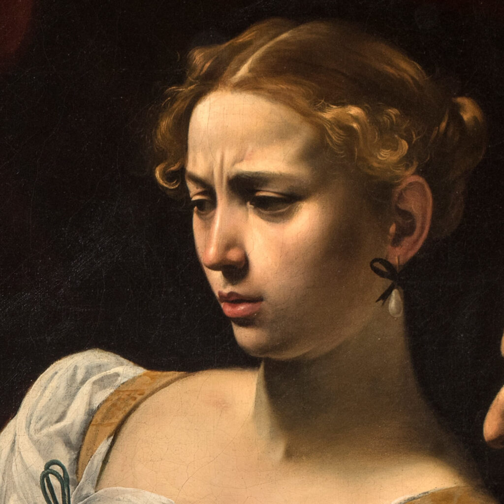 Caravaggio Judith and Holofernes: Caravaggio, Judith and Holofernes, ca. 1598–1602, Galleria Nazionale d’Arte Antica, Palazzo Barberini, Rome, Italy. Detail.
