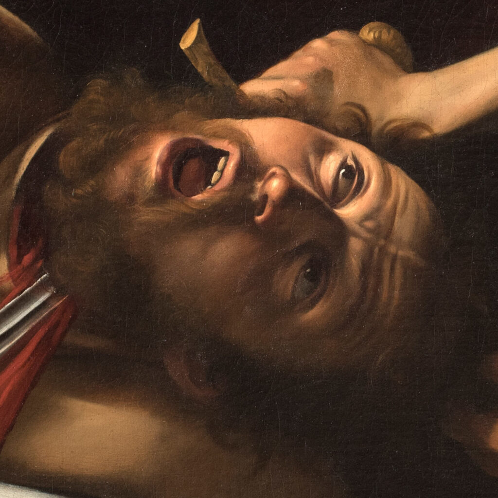 Caravaggio Judith and Holofernes: Caravaggio, Judith and Holofernes, ca. 1598–1602, Galleria Nazionale d’Arte Antica, Palazzo Barberini, Rome, Italy. Detail.
