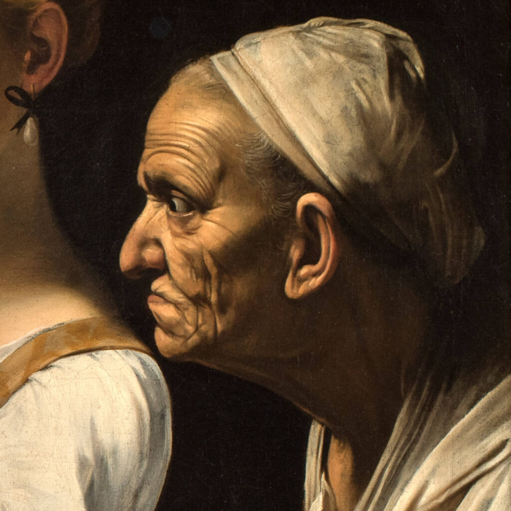 Caravaggio Judith and Holofernes: Caravaggio, Judith and Holofernes, ca. 1598–1602, Galleria Nazionale d’Arte Antica, Palazzo Barberini, Rome, Italy. Detail.

