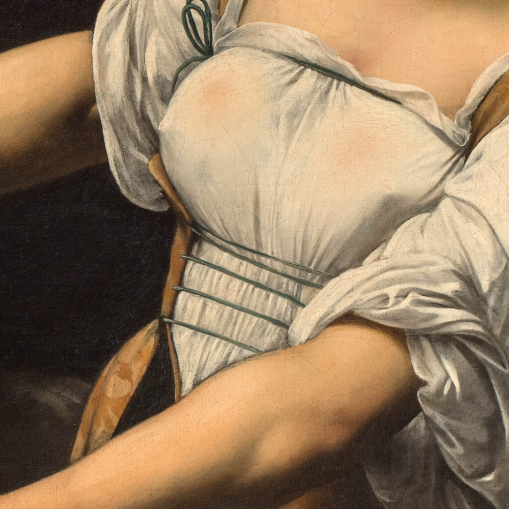 Caravaggio Judith and Holofernes: Caravaggio, Judith and Holofernes, ca. 1598–1602, Galleria Nazionale d’Arte Antica, Palazzo Barberini, Rome, Italy. Detail.
