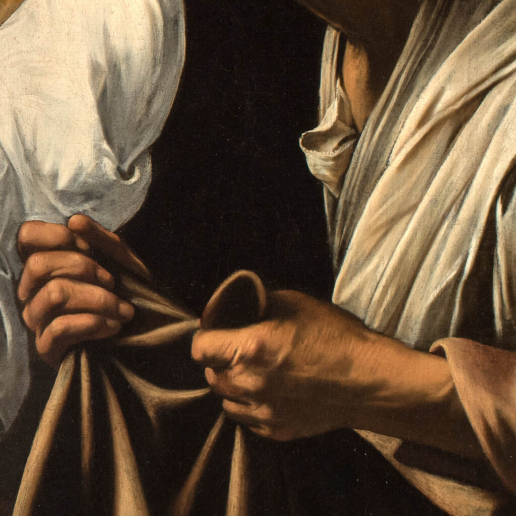 Caravaggio Judith and Holofernes: Caravaggio, Judith and Holofernes, ca. 1598–1602, Galleria Nazionale d’Arte Antica, Palazzo Barberini, Rome, Italy. Detail.
