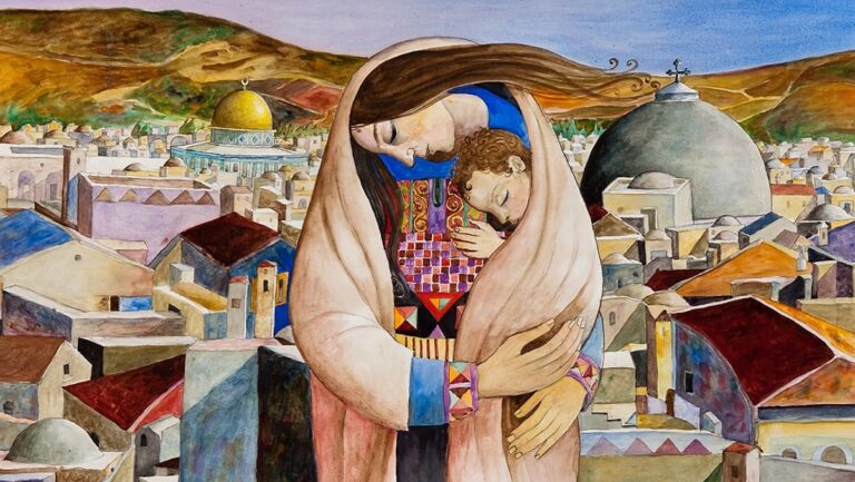 Sliman Mansour: Sliman Mansour, Mother and Child, 2009. Artist’s website. Detail.
