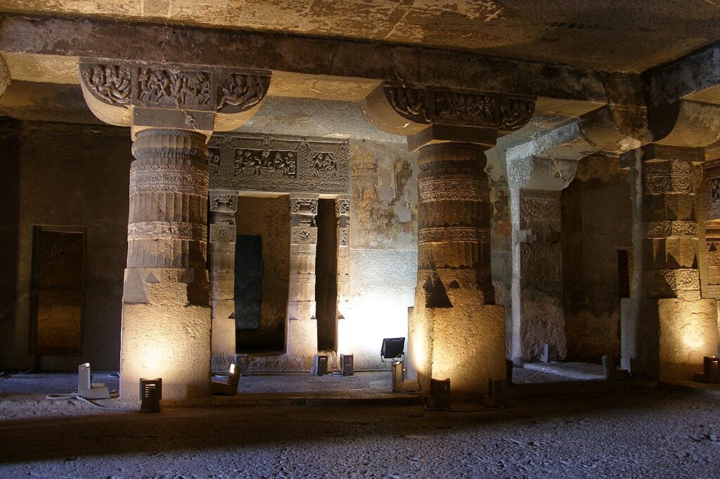 Ajanta caves: Interior Hall, Ajanta Caves, Maharashtra, India. Photograph by Vyacheslav Argenberg via Wikimedia Commons (CC-BY-SA-4.0)
