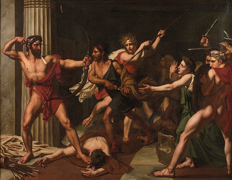 Odyssey in Art: Jean Alaux (attributed), Ulysses and Telemachus Massacring the Suitors, 1812, private collection. Wikimedia Commons (public domain).
