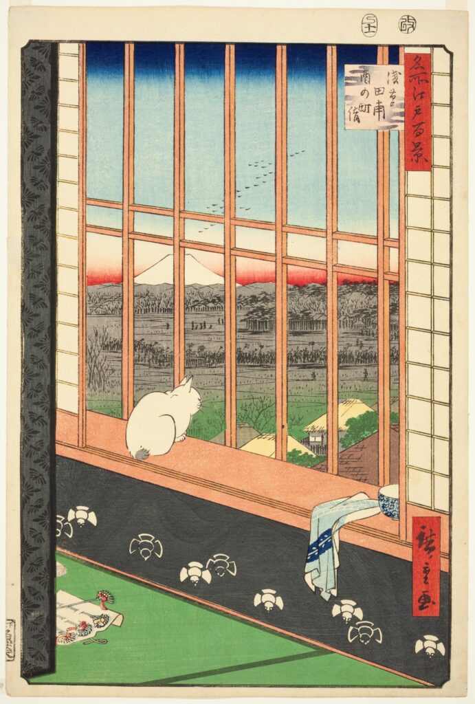 Animals in Japanese art: Utagawa Hiroshige, Asakusa Ricefields and Torinomachi Festival, No. 101 from the series One Hundred Famous Views of Edo, 1857, Brooklyn Museum, New York City, NY, USA.
