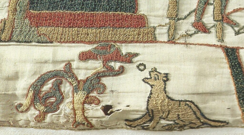 Bayeux Tapestry: Bayeux Tapestry (scene 4), 11th century, Musée de la Tapisserie de Bayeux, Bayeux, France. Detail.
