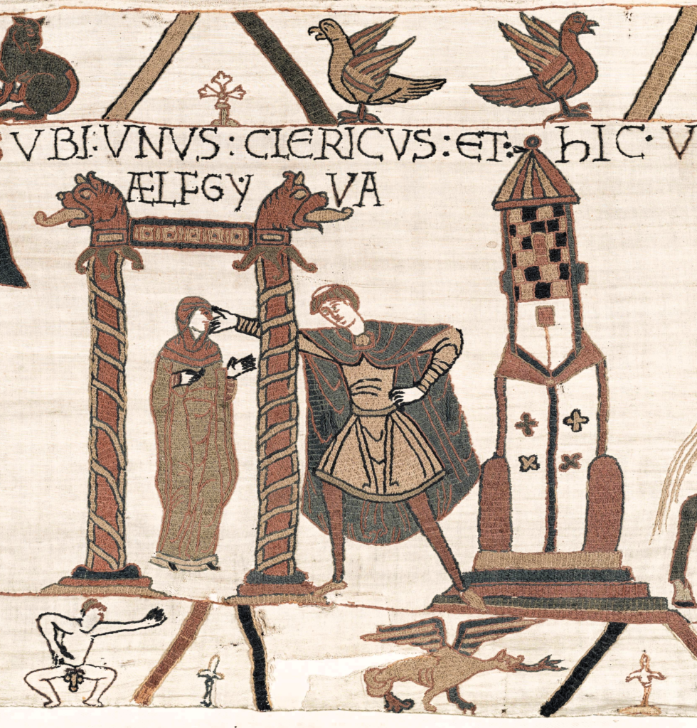 Bayeux Tapestry: Bayeux Tapestry (scene 15), 11th century, Musée de la Tapisserie de Bayeux, Bayeux, France. Detail.

