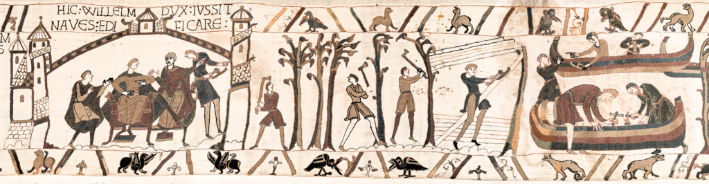 Bayeux Tapestry: Bayeux Tapestry (scene 35), 11th century, Musée de la Tapisserie de Bayeux, Bayeux, France. Detail.
