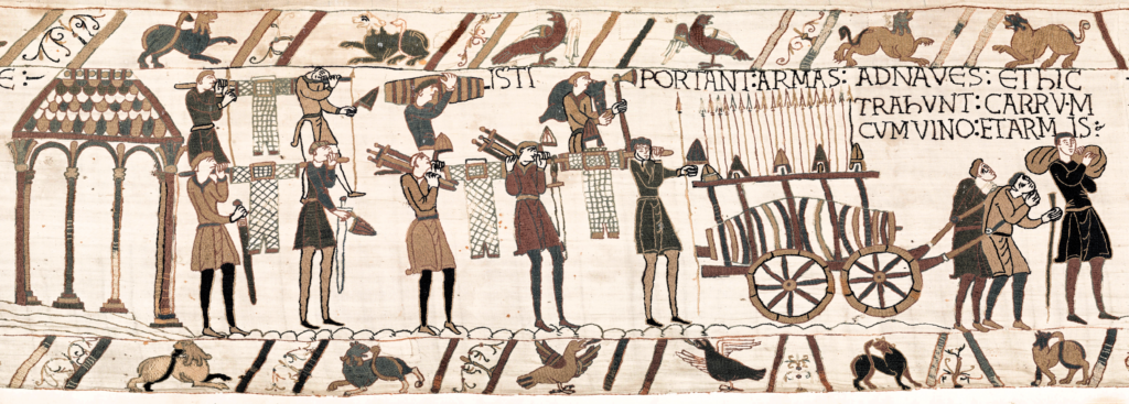 Bayeux Tapestry: Bayeux Tapestry (scene 37), 11th century, Musée de la Tapisserie de Bayeux, Bayeux, France. Detail.

