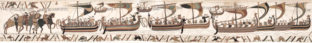 Bayeux Tapestry: Bayeux Tapestry (scene 38), 11th century, Musée de la Tapisserie de Bayeux, Bayeux, France. Detail.
