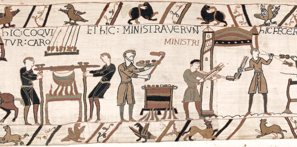 Bayeux Tapestry: Bayeux Tapestry (scene 42), 11th century, Musée de la Tapisserie de Bayeux, Bayeux, France. Detail.
