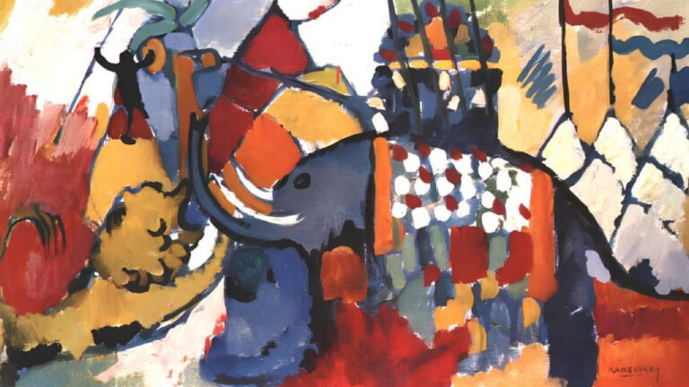 elephants in art: Wassily Kandinsky, The Elephant, 1908, private collection. WikiArt. Detail.
