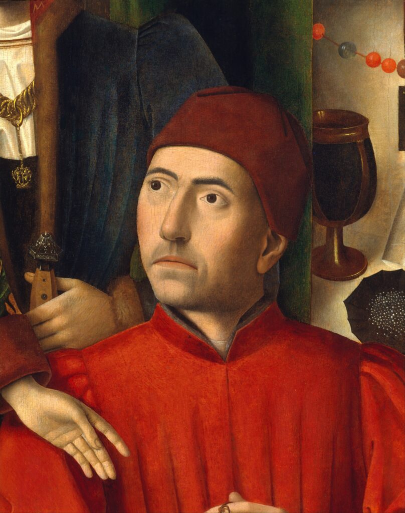 Petrus Christus: Petrus Christus, A Goldsmith in His Shop, 1449, Metropolitan Museum of Art, New York City, NY, USA. Detail.
